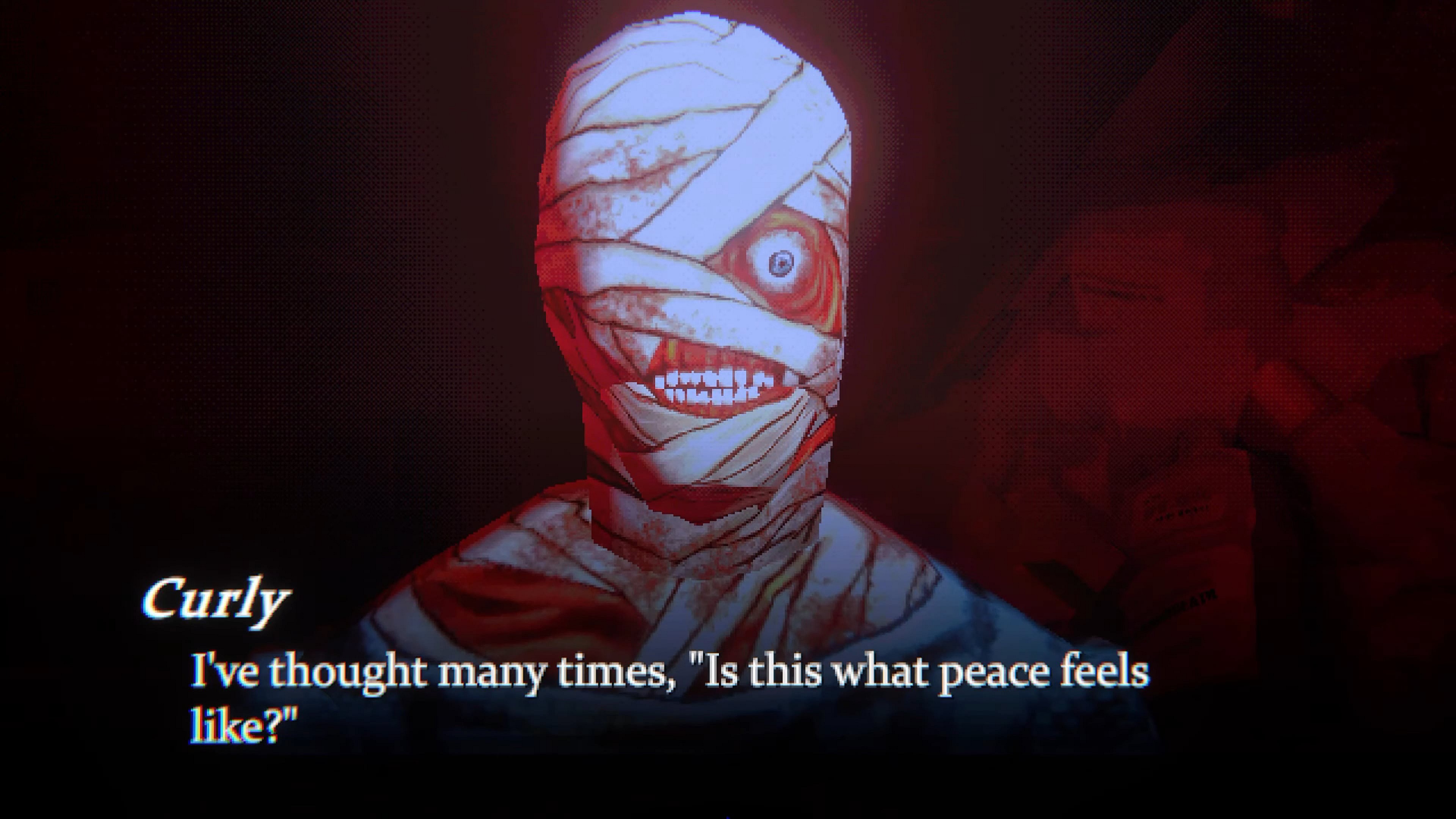 Captain Curly reflects on his current circumstances in Mouthwashing (2024), Wrong Organ