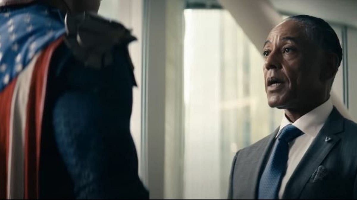 Stan Edgar (Giancarlo Esposito) speaking to Homelander (Antony Star) in The Boys S01E01, 2020, Amazon Prime