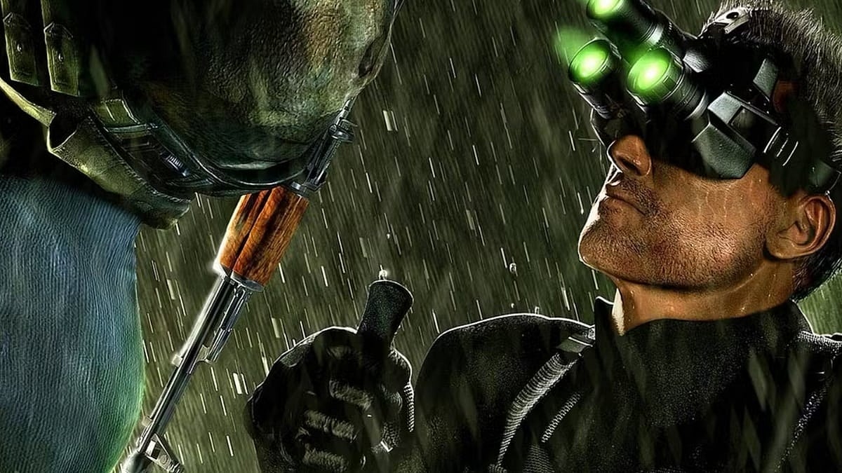 Sam Fisher (Michael Ironside) wearing night-vision goggles ona mission in Tom Clancy’s Splinter Cell: Chaos Theory (2005), Ubisoft