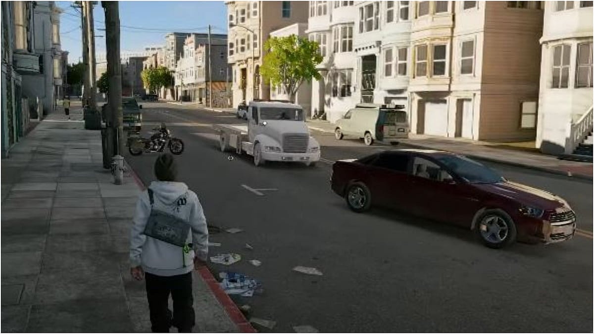 Marcus Holloway roaming the streets in Watch Dogs 2 (2016) Free Mode, Ubisoft