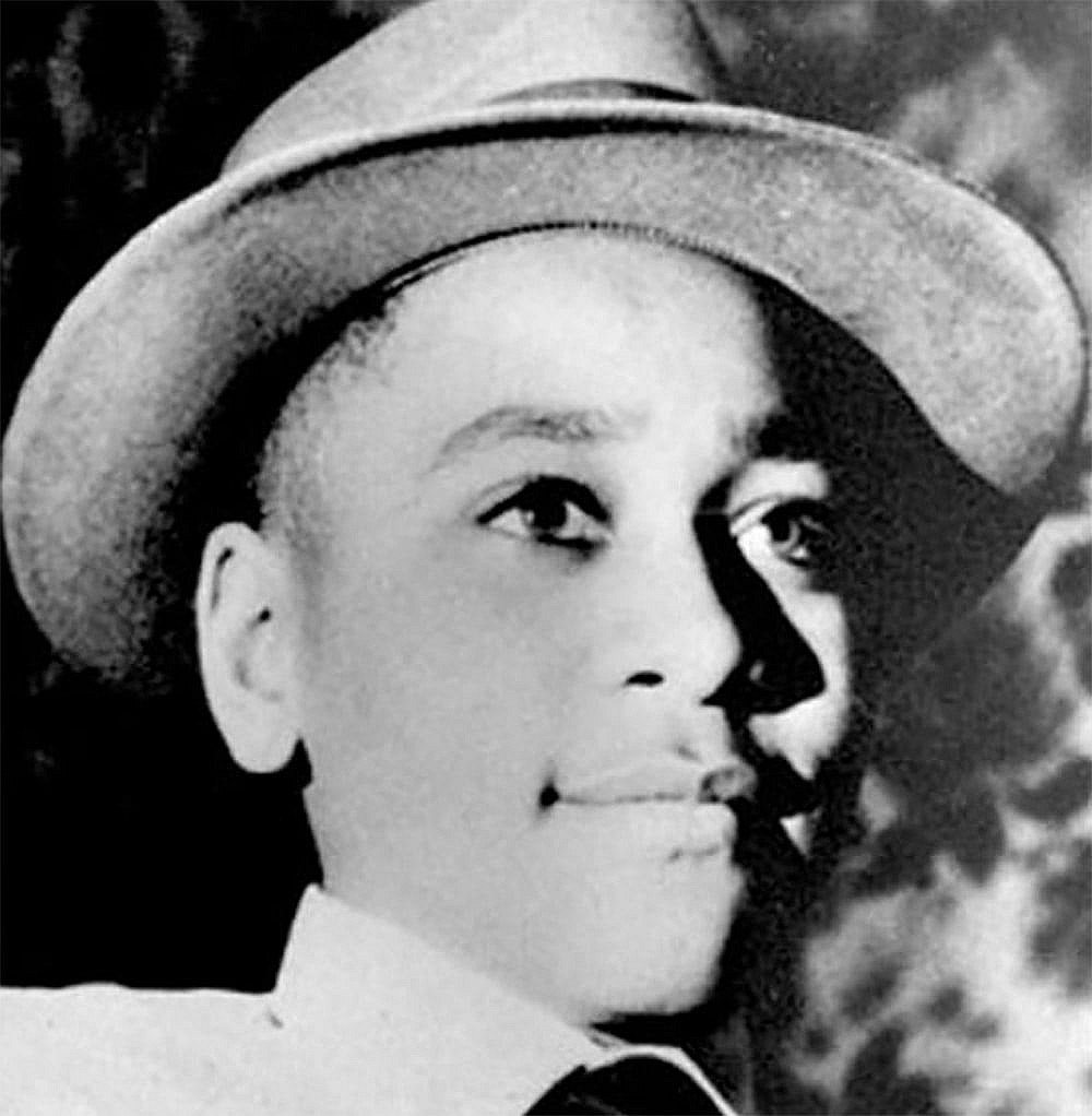 A black and white photo of Emmett Till