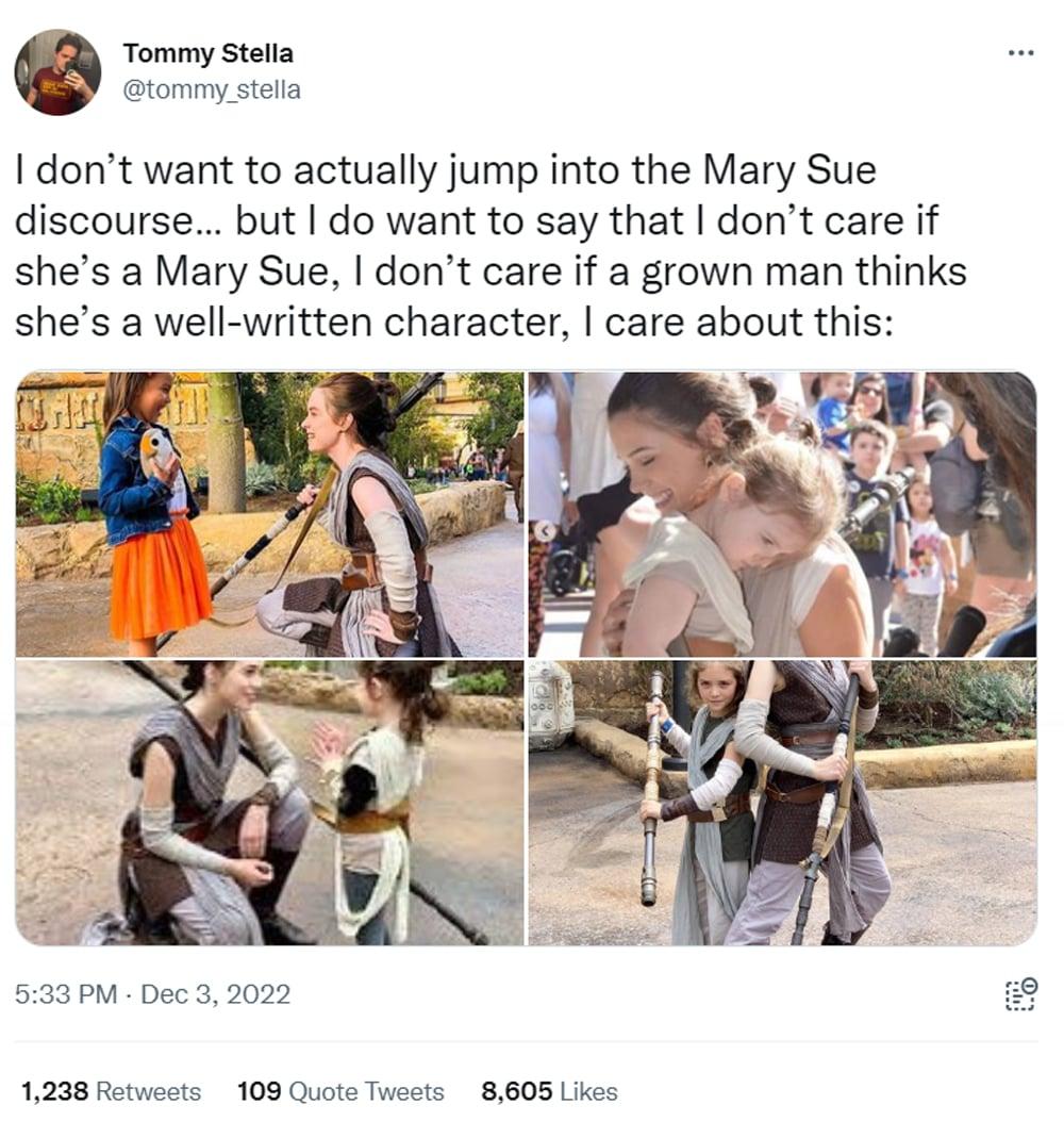 Tweet about Rey from user @tommy_stella.