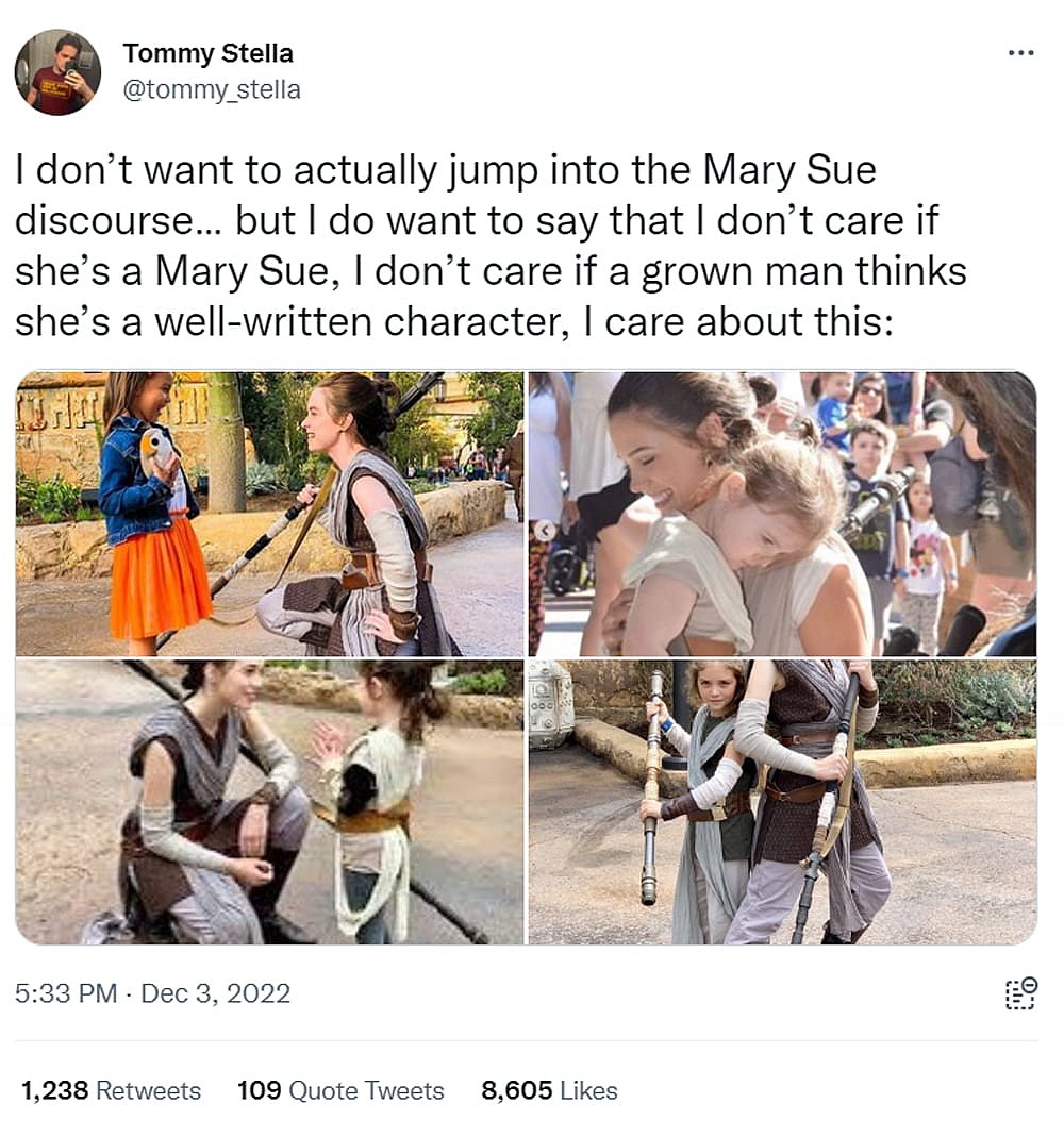 Tweet about Rey from user @tommy_stella.