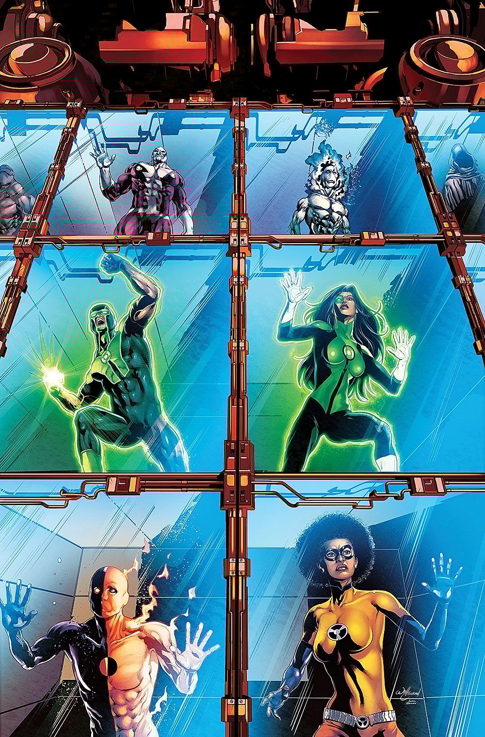 Simon Baz and Jessica Cruz are being sold to the highest bidder on Will Conrad and Ivan Nunes' cover to Green Lanterns Vol. 1 #40 "Superhuman Trafficking, Part One" (2018), DC
