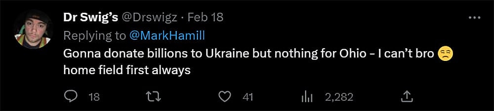 Twitter user Dr. Swig takes a well-deserved shot at Mark Hamill over the Star Wars poster debacle