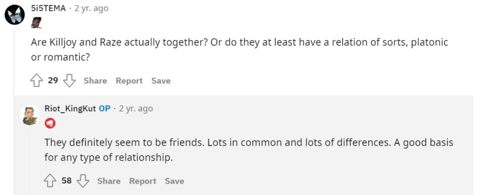 515TEMA asks David Nottingham (Riot_KingKut) what Killjoy and Raze' relationship is in Valorant via Reddit