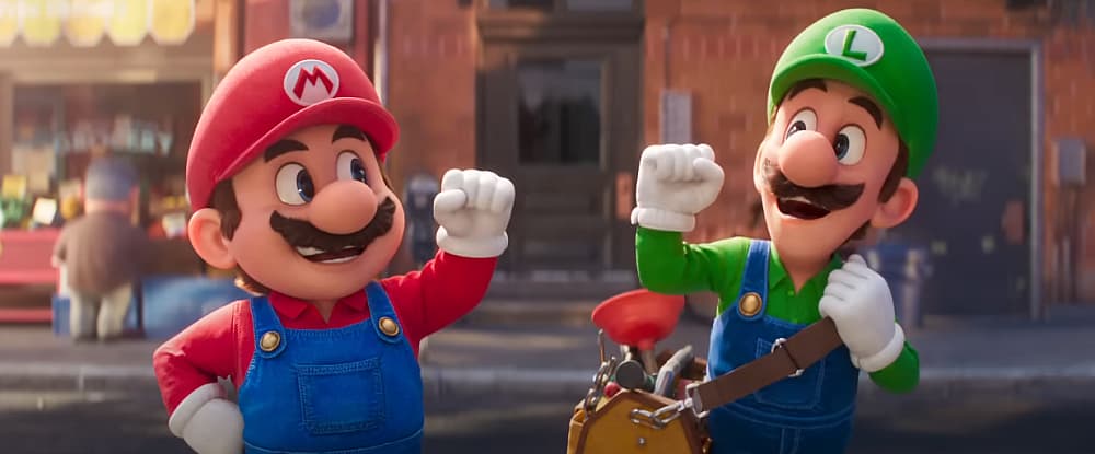 Mario and Luigi fist bump before plumbing job in The Super Mario Bros. Movie (2023), Illumination