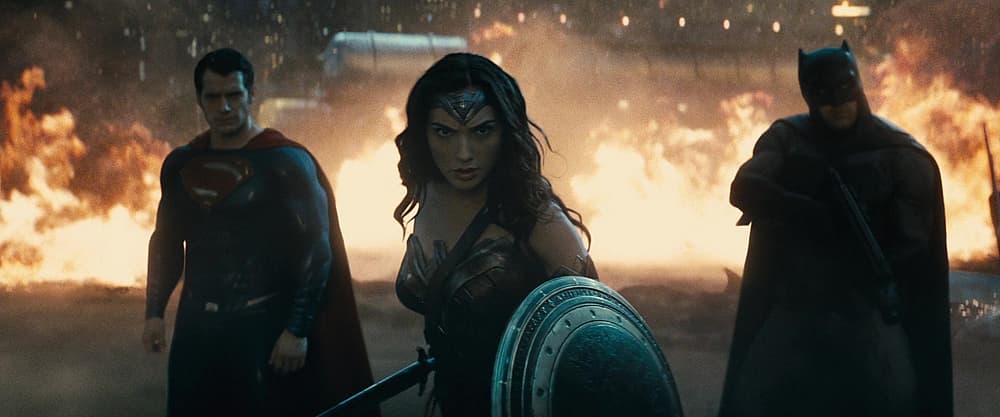 Superman, Batman, and Wonder Woman stand against Doomsday in Batman v Superman: Dawn of Justice