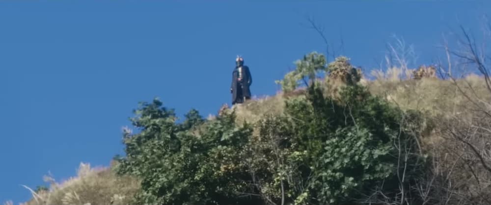 Shin Kamen Rider on a cliff