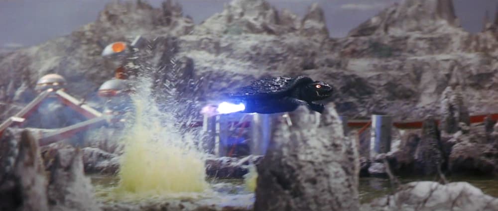 Gamera rockets in vs. Guiron