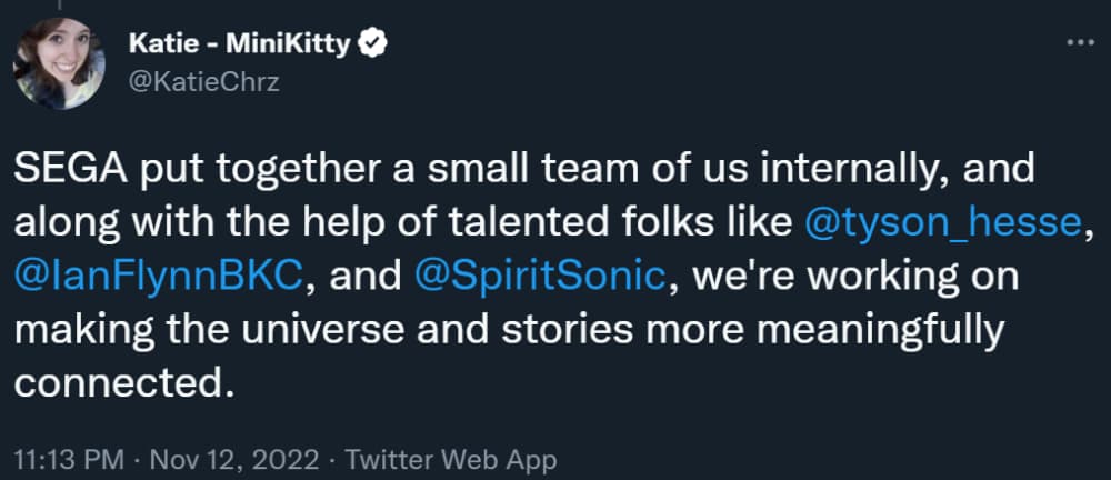 Katie Chrzanowski discusses the Associate Lore Manager role for Sonic the Hedgehog on Twitter