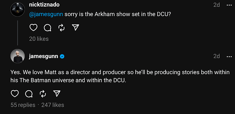James Gunn confirms Matt Reeves will produce stories in the Batverse and DCU