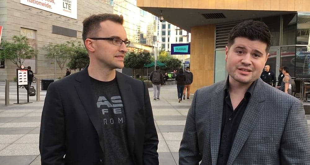 Aaryn Flynn (left) and Michael Gamble (right) discuss 'Mass Effect: Andromeda on the Minius GC YouTube channel