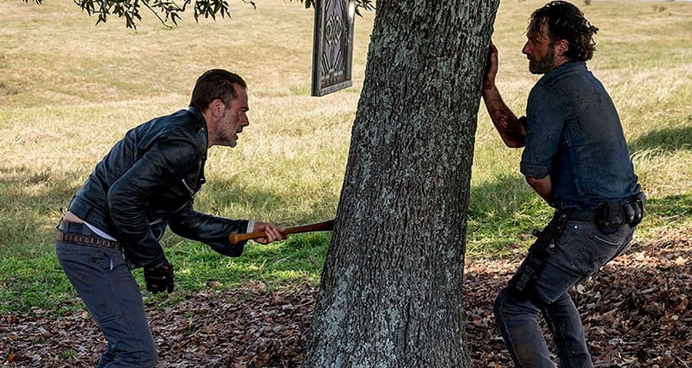 Negan and Rick during their final battle in 'The Walking Dead,' AMC+