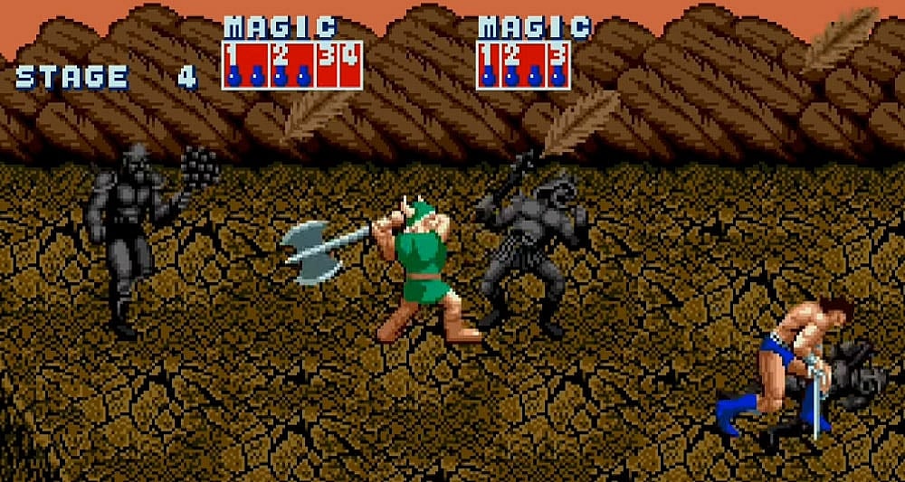 Two players battle shadow goons in 'Golden Axe,' SEGA