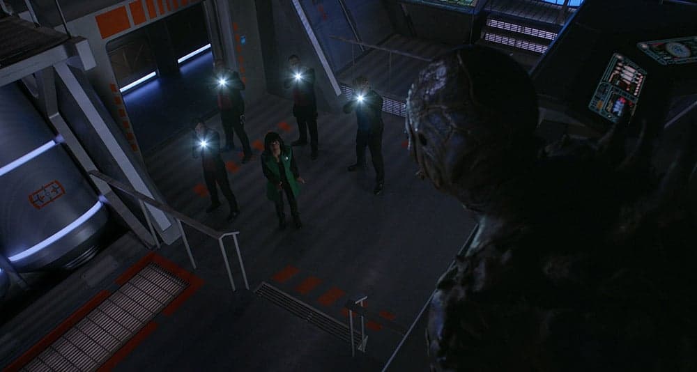 Claire tries to reason with a hostile alien in The Orville: New Horizons