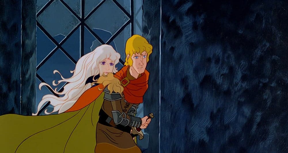 Prince Lir defends Amalthea in The Last Unicorn, Rankin/Bass Productions