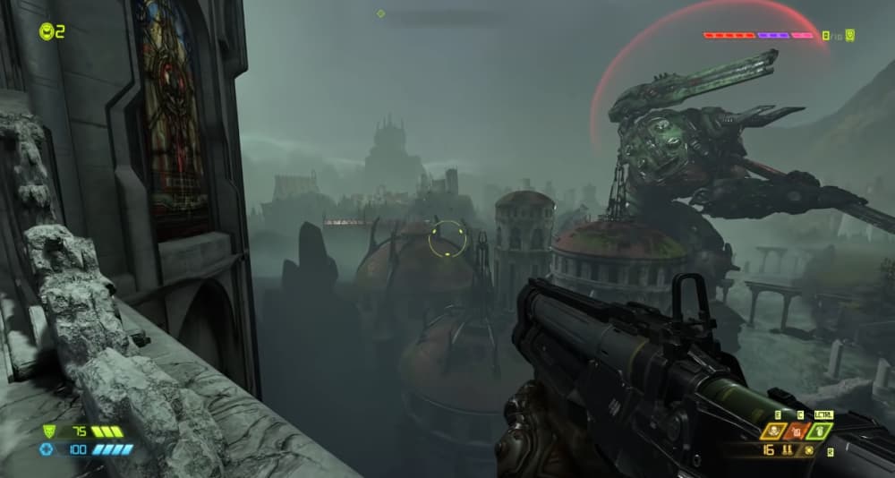 The Doomslayer looks out over Sentinel Prime via Doom Eternal (2020), Bethesda Softworks