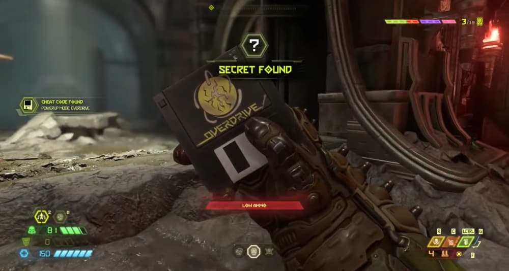 The Doomslayer finds the Powerup Mode: Overdrive cheat via Doom Eternal (2020), Bethesda Softworks