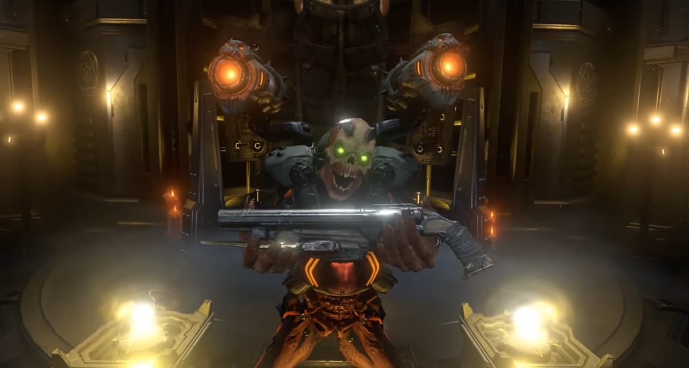A Revenant meekly offers the Super Shotgun via Doom Eternal (2020), Bethesda Softworks