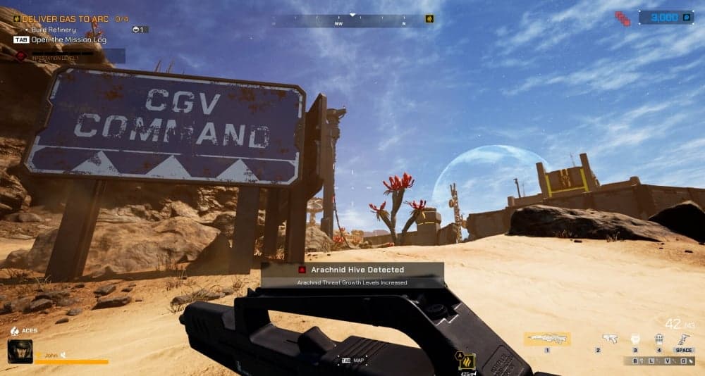 A player walks towards a command center in 'Starship Troopers: Extermination' (2023) Offworld Industries