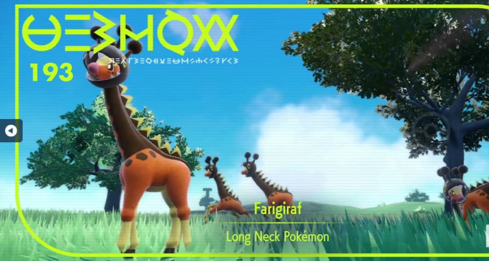 A Pokedex photo of Farigiraf via Pokémon Scarlet & Violet (2022), Nintendo