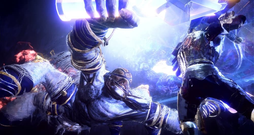 The player faces off against a multi-armed giant via Babylon's Fall (2022), Square Enix