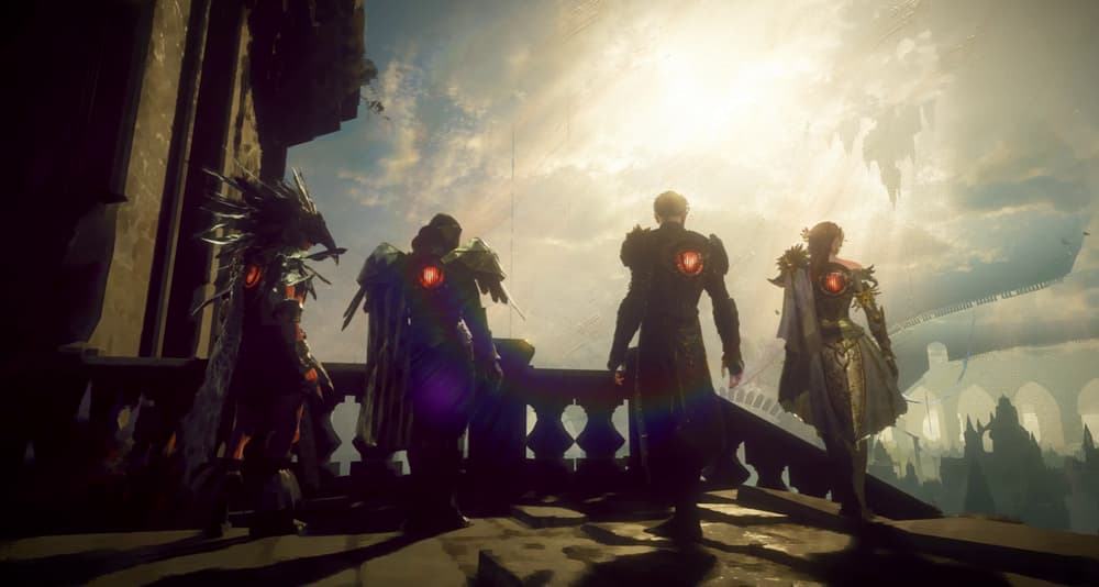 Players look out over the horizon via Babylon's Fall (2022), Square Enix