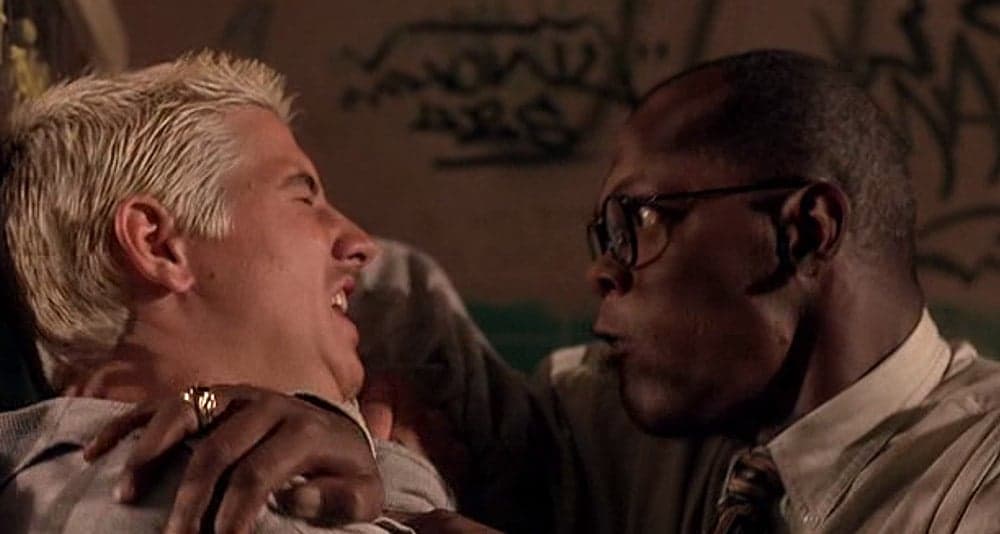 Trevor Garfield loses his cool on a student in 'One Eight Seven' (1997), Warner Bros.