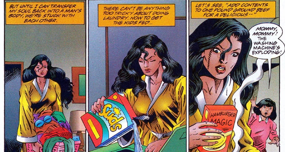 Lukasz struggles with motherly duties in 'Mantra, Issue #11,' from Malibu Comics