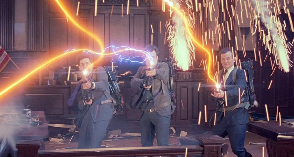 The Ghostbusters tear up a courtroom in 'Ghostbusters II' (1989), Columbia Pictures