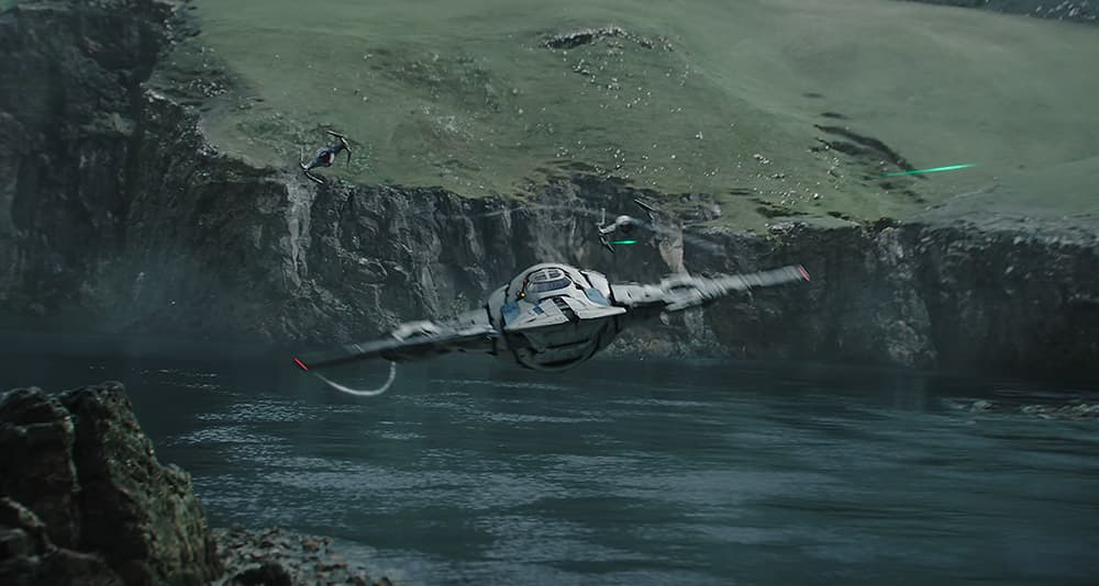 Bo-Katan pursued by TIE Interceptors in 'The Mandalorian' (2023), Disney+