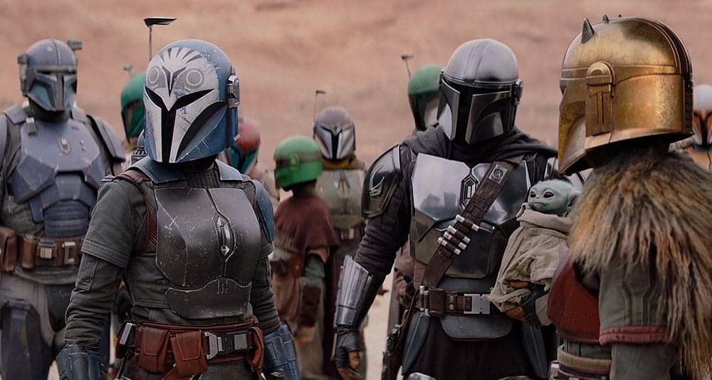 Bo-Katan, Djarin, Grogu and the Armorer in 'The Mandalorian' (2023), Disney+