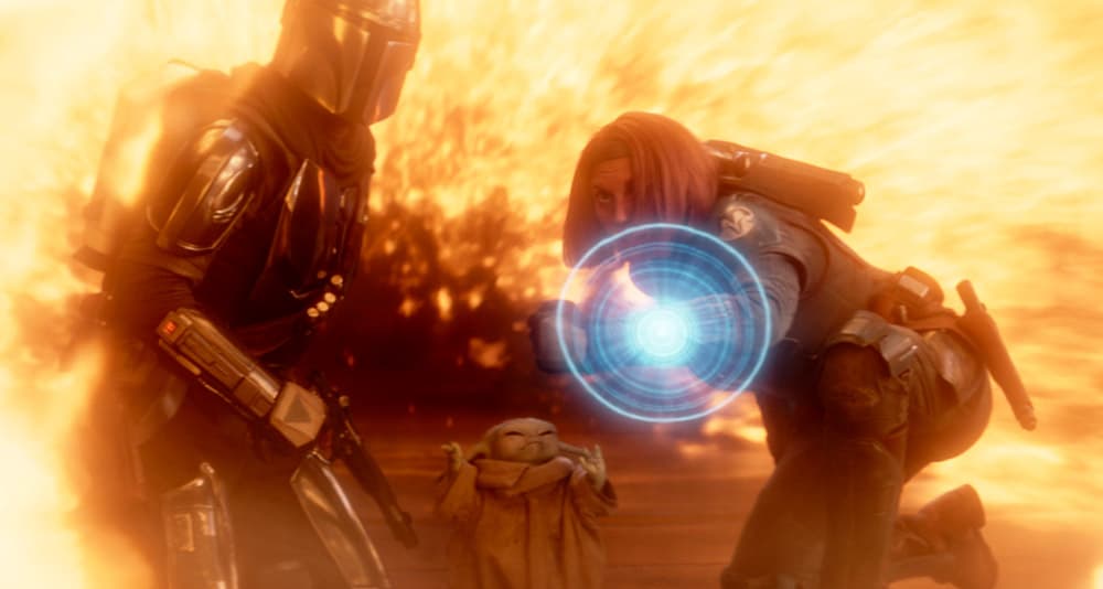 Grogu saves Din Djarin and Bo-Katan in 'The Mandalorian' (2023), Disney+