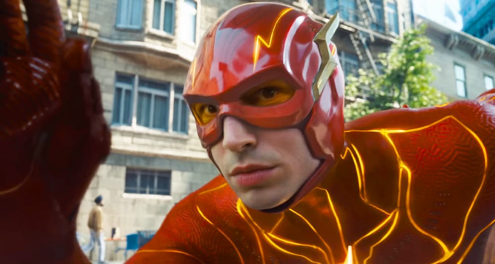 Barry Allen (Ezra Miller) prepares to take off in The Flash (2023), Warner Bros. Pictures