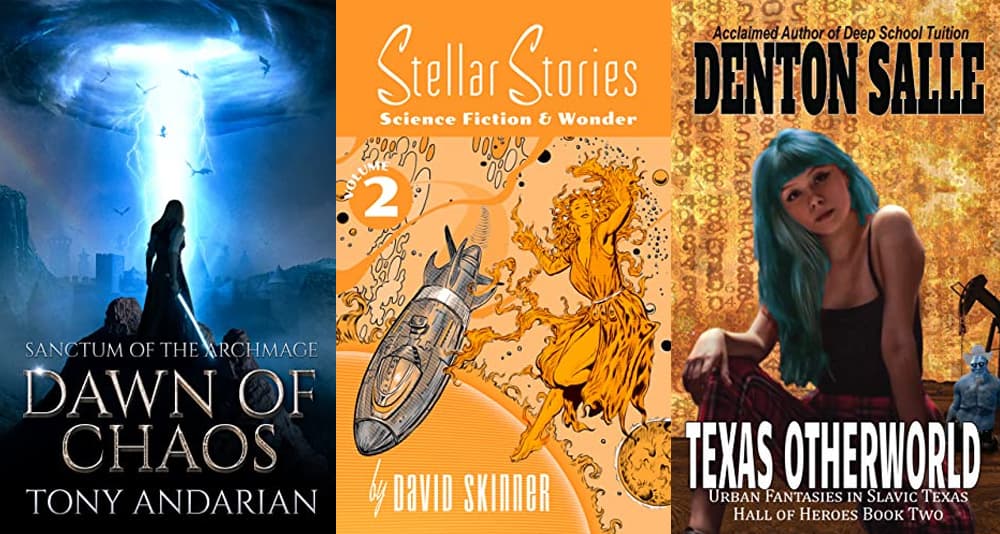A collage of sci-fi and fantasy book covers.