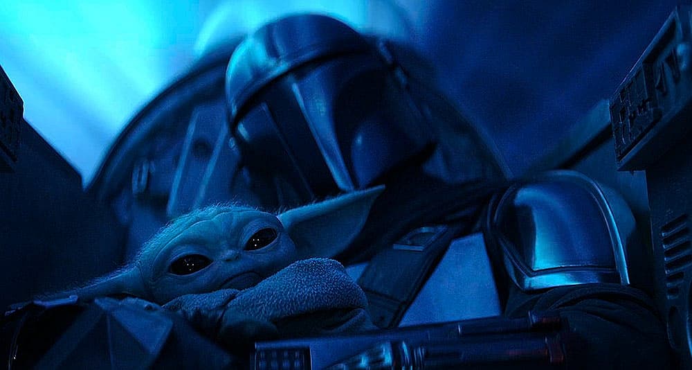Grogu falls asleep with Din Djarin in 'The Mandalorian' (2023), Disney+