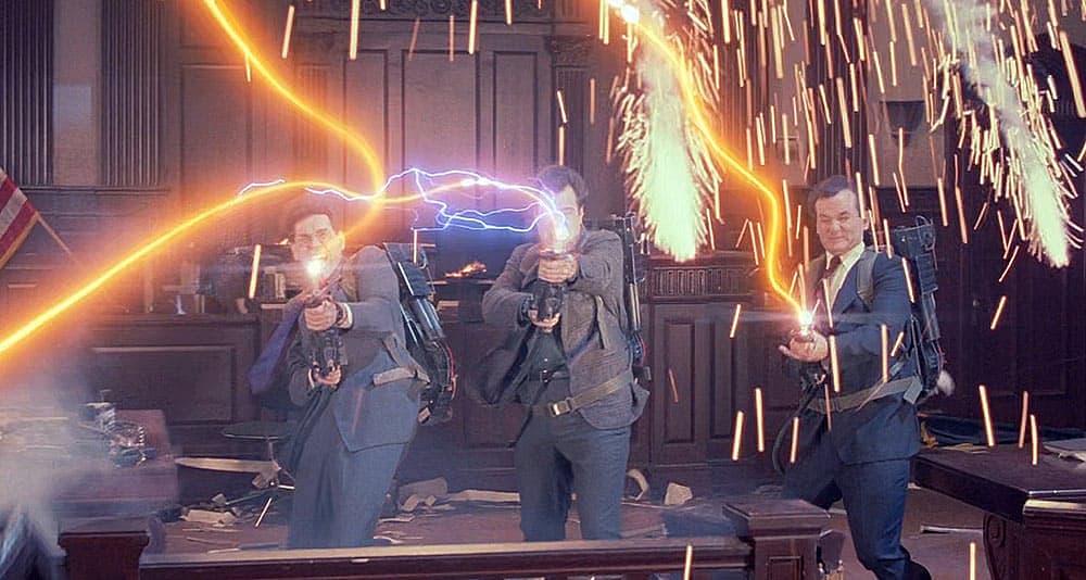 The Ghostbusters tear up a courtroom in 'Ghostbusters II' (1989), Columbia Pictures