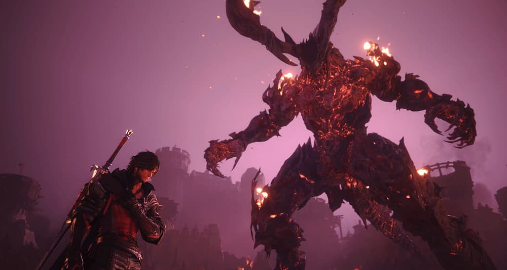 Clive Rosfield (Yuma Uchida) stands before Ifrit in Final Fantasy XVI (2023), Square Enix