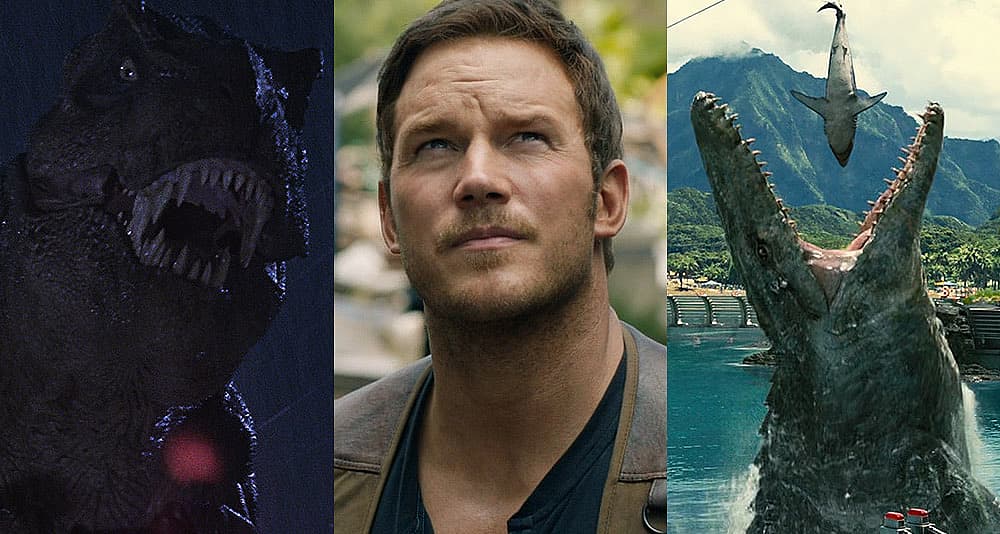 Scenes from Jurassic Park, Jurassic World, and Jurassic World: Fallen Kingdom collage