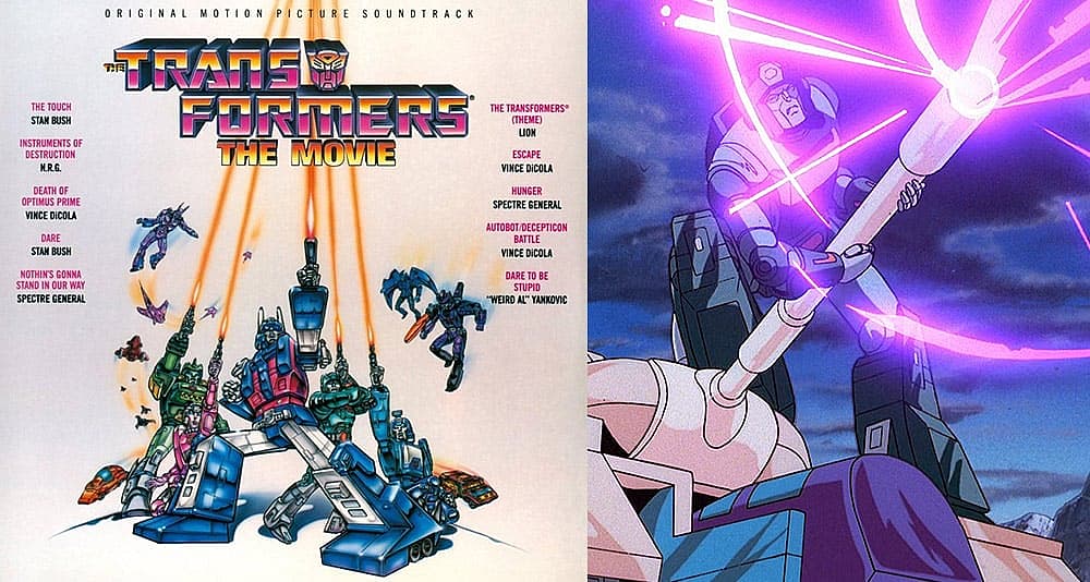 Transformers: The Movie soundtrack and Kup battling Blitzwing, 1986 film, De Laurentiis