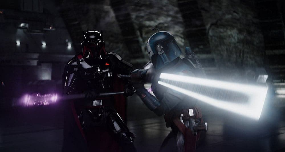 Bo-Katan duels Moff Gideon in 'The Mandalorian' (2023), Disney+