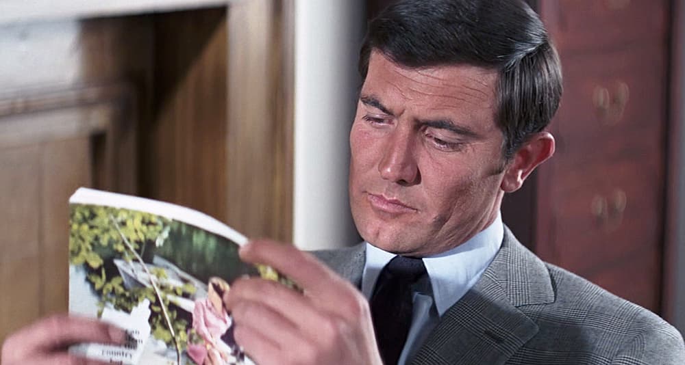 James Bond finds light reading to pass the time in On Her Majesty's Secret Service (1969), United