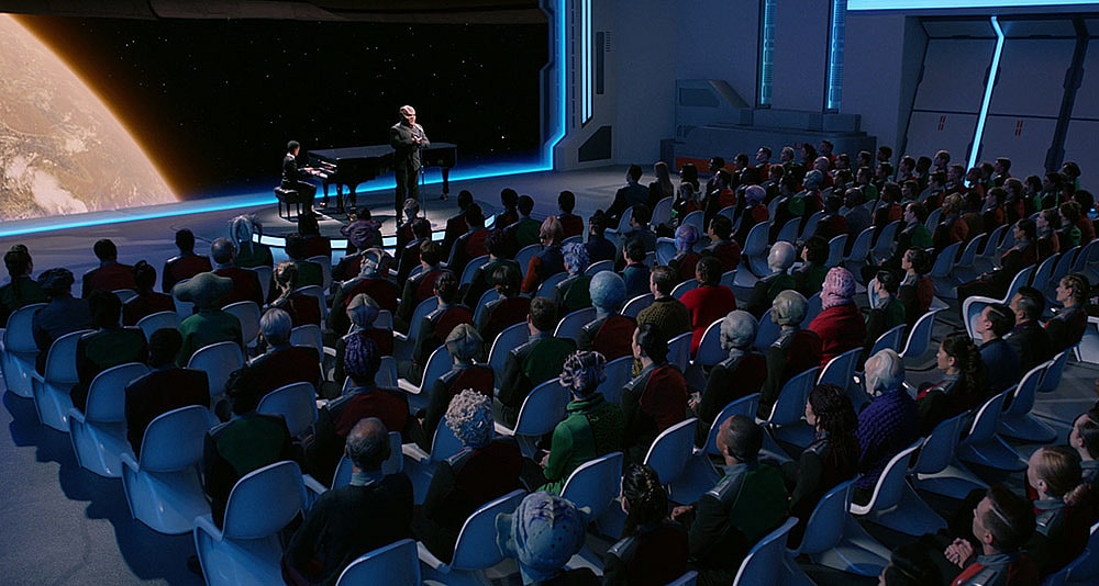 Bortus sings in front of the Orville crew in The Orville: New Horizons