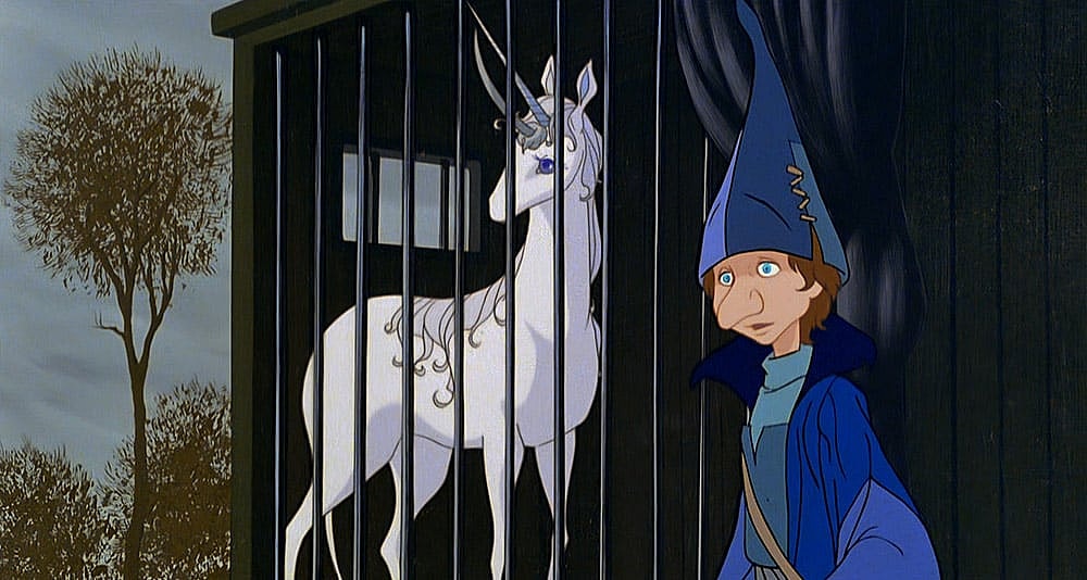 The Unicorn and Schmendrick in The Last Unicorn, Rankin/Bass Productions
