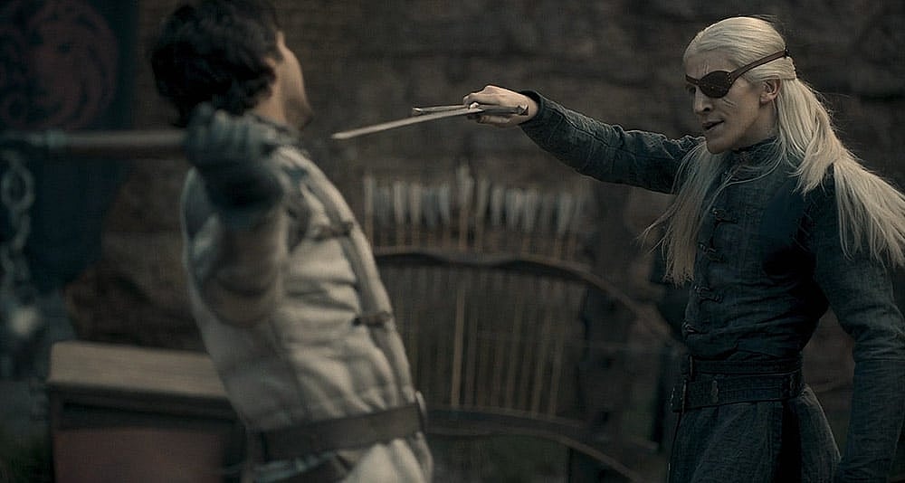 Aemond practices with Ser Criston Cole in House of the Dragon, HBO