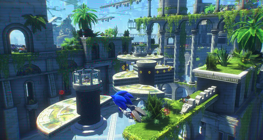 Sonic the Hedgehog soars through Sky Sanctuary Cyberspace in Sonic Frontiers