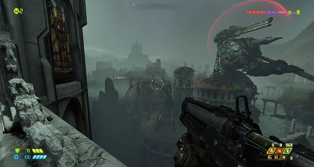 The Doomslayer looks out over Sentinel Prime via Doom Eternal (2020), Bethesda Softworks