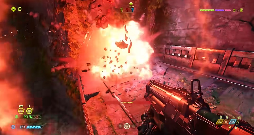 The Doomslayer turns a Soldier into bloody chunks via Doom Eternal (2020), Bethesda Softworks