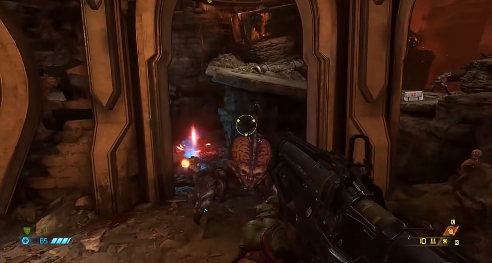 The Doomslayer fights an Arachnotron via Doom Eternal (2020), Bethesda Softworks